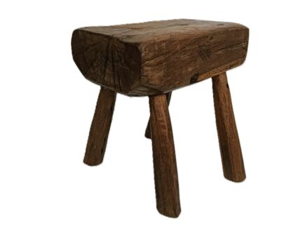 antique folk art hand made brutalist footstool milking stool pedestal plant stand wood