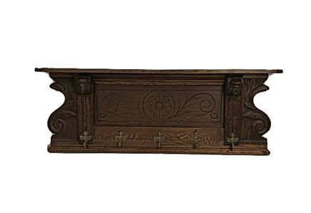Hand Carved Wood antique Coat Hat Kitchen Hallway Rack Ornate figurine male heads Large