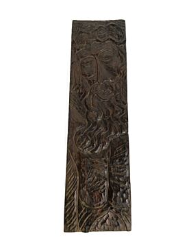 ornate carved wooden panel board male figure wall hanging antique 