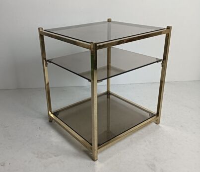 Belgo Chrome De Wulf Belgium vintage Side Table chrome Smoked glass 3 tier