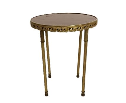 Vintage  Side table Messing Veneer Top Occasional table pedestal plant stand Hollywood Regency