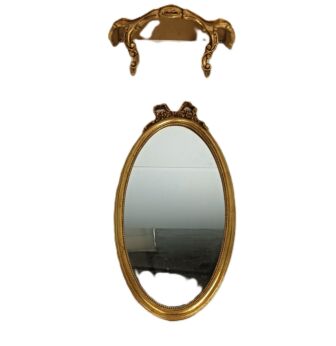 Wall Mounted Console and Mirror Hollywood Regency Gold Gilded Plaster on Wood