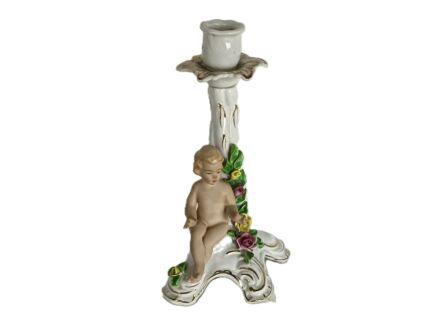 Dresden Porcelain Candle stick Holder  Putti Rosebuds Germany rococo style vintage