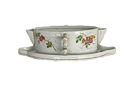 Fish Gravy Boat Sauceboat Antique  19th century Victorian Porcelain hand painted butterflies 