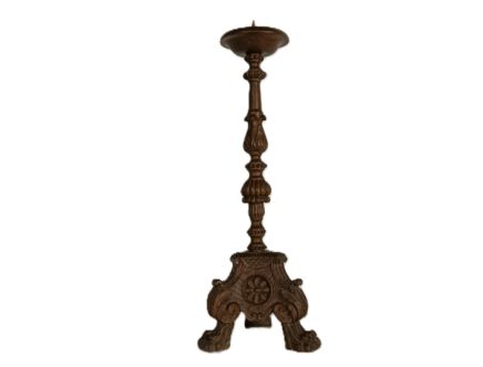 Antique Large candle stick Neo gothic carved wood Candle holder ornate lion feet