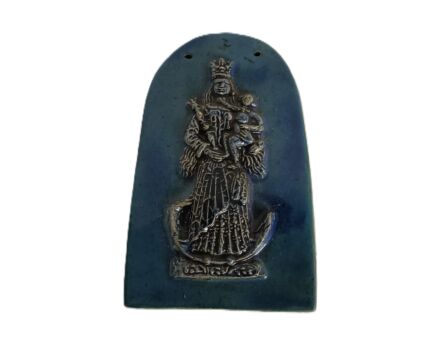 small vintage ceramic wall plaque hanging Religious Virgin with Infant Jesus 