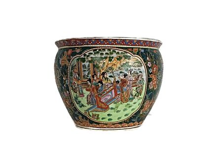 vintage Chinese Porcelain Enamel Famille Rose Koi Fish Bowl Planter Vase Cachepot  