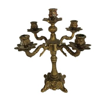 Brass Ornate Embossed Candle Holder Stick Candelabra 5 arm Candle stick vintage