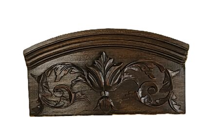 Antique Ornate Carved Wooden Panel Bas-Relief Leaf Decor