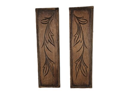 two small trims boards pediments slats carved wood ornate etched leafs reclaimed