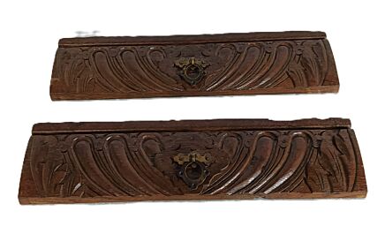 two  carved wooden pediment cabinet doors ornate brass handle architectural salvaged antique