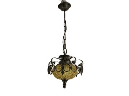 Amber Glass Light Bubbled Glass Pendant Shade wrought iron vintage 