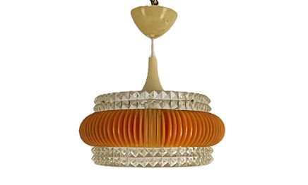 Vintage Chandelier Pendant Orange Plastic Bubbled glass Marbach  Retro 