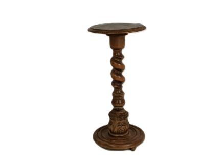 Vintage Carved Wood Barley Twist Pedestal Side Table / Plant Stand