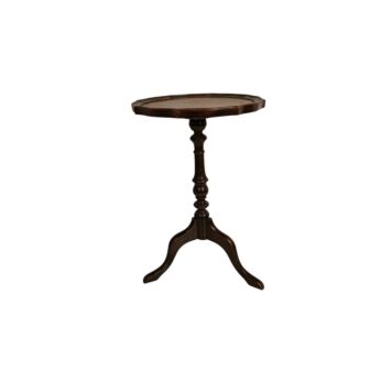Vintage Tripod Pedestal Side Table with Embossed Brown Leather Top