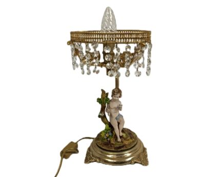 Vintage Porcelain Cherub Capodimonte Style Brass Desk Lamp