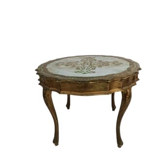 Large Vintage Florentine Wood Round Coffee Table