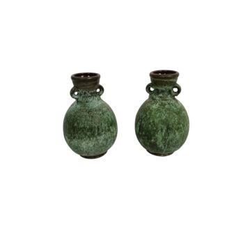 Pair of Mid-Century Ceramic Jars with Handles – Green Glazed Vintage Vases
