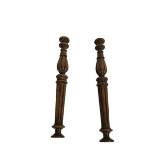 Pair of Large Reclaimed Carved Wood Spindles Balusters Trim Posts Pillars Salvaged Architectural