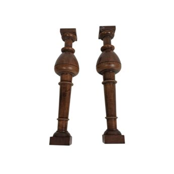 Antique Pair of Balusters Pillars Carved Wood Reclaimed Architectural
