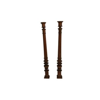 Antique Pair of Baluster Halves Pillars Carved Wood Reclaimed Architectural
