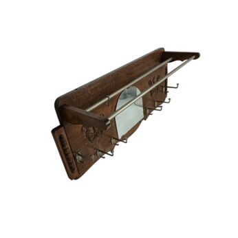 Large Vintage Railroad Style Wooden Coat Rack with Mirror and Luggage Shelf