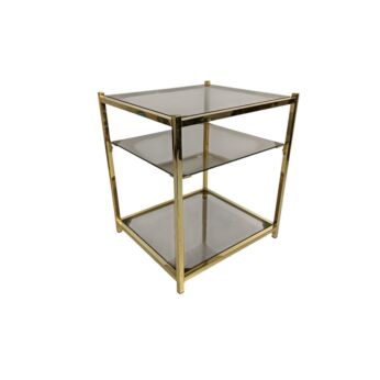 Vintage Hollywood Regency Side Table Three Tier Smoked Glass Dewulf 1970s