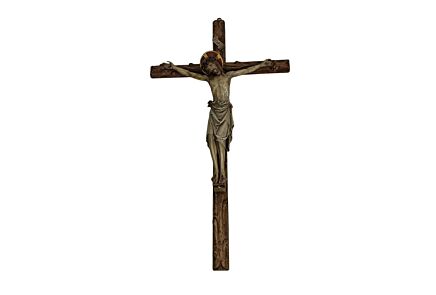 Antique Large Hanging Crucifix with Plaster & Resin Corpus