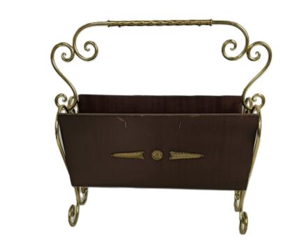 Hollywood Regency Brass Hard Plastic Newspaper Basket Vintage 1950s