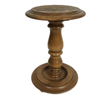 Vintage Brown Wooden Pedestal Plant Stand | 1940s Side Table