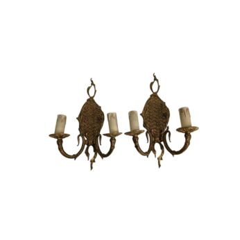 Vintage Mid-Century French Empire Brass Wall Sconces - Pair