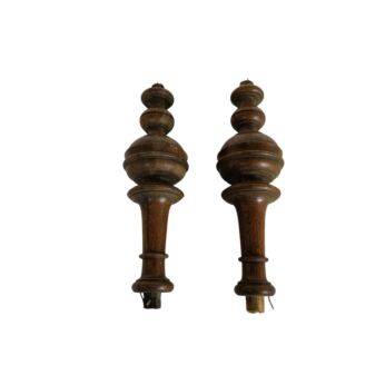 Pair Ornate Reclaimed Carved Wood Baluster Finials Antique 1800s