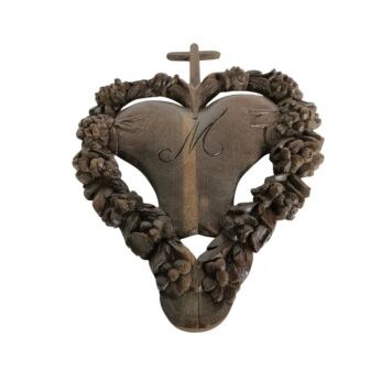 Large Hand Carved Ornate Holy Sacred Heart Antique
