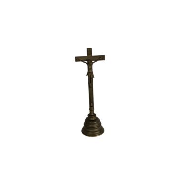 Large Vintage Bronze Modernist Standing Crucifix Cross
