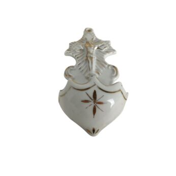 Small Antique Porcelain Holy Water Font Crucifixion Vessel Wall Hanging