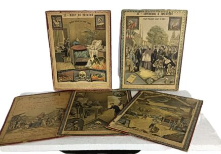 Set of 5 Antique French Religious Cardboard Prints: Catechism Illustrations, 1910s