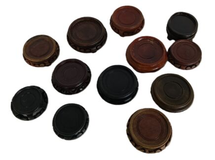 Set of 12 Assorted Vintage Wooden Display Bases for Figurines or Vases