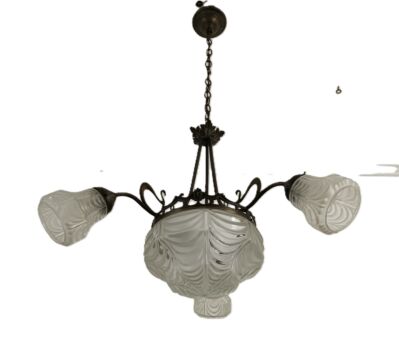 Antique Art Nouveau / Art Deco Chandelier with Frosted Glass Shades