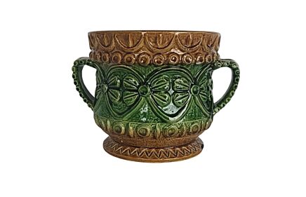 Vintage Planter Bay West Germany Green Brown Pottery Faience Design Bodo Mans Glazed