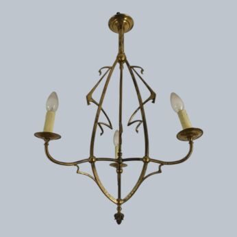 Art Nouveau Brass chandelier 3 lights France extremely rare WOW