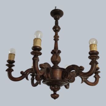 Carved wood Wooden Chandelier vintage  Ornate 6 lights arm barn style