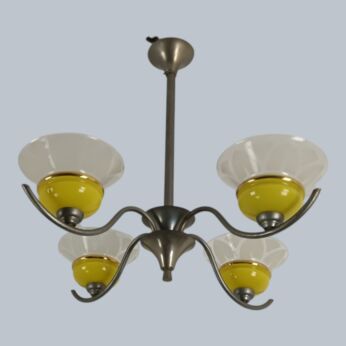 French Art Deco 4 arm Chandelier Art Glass shades chrome Stylish