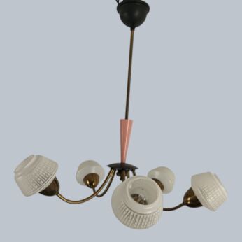 French spider chandelier glass shades brass vintage rockabilly style 