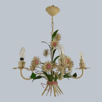 Italian flower boucquet metal chandelier 5 arm lights flowers vintage lovely 