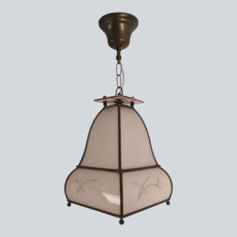 vintage pendant light chandelier pink etched glass brass Tiffany style