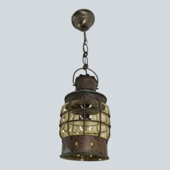 Caged pendant  amber bubbled  Art glass Ceiling Light Ali Baba Style Ship Lamp Funky vintage