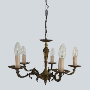 5 Arm Lights Chandelier small Revival Hollywood Regency Style Brass Ornate Prisms
