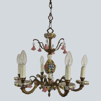 Chandelier Porcelain lots of 3D flowers Romantic Gorgeous Vintage 6  lights Italy