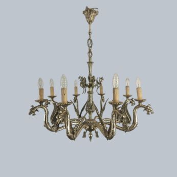 Gothic Brass 8 Arm Lights Chandelier Dragons  Winged Serpents silverplated Impressive 