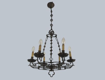 antique gothic revival chandelier bronze 6 arm fixture medieval style 